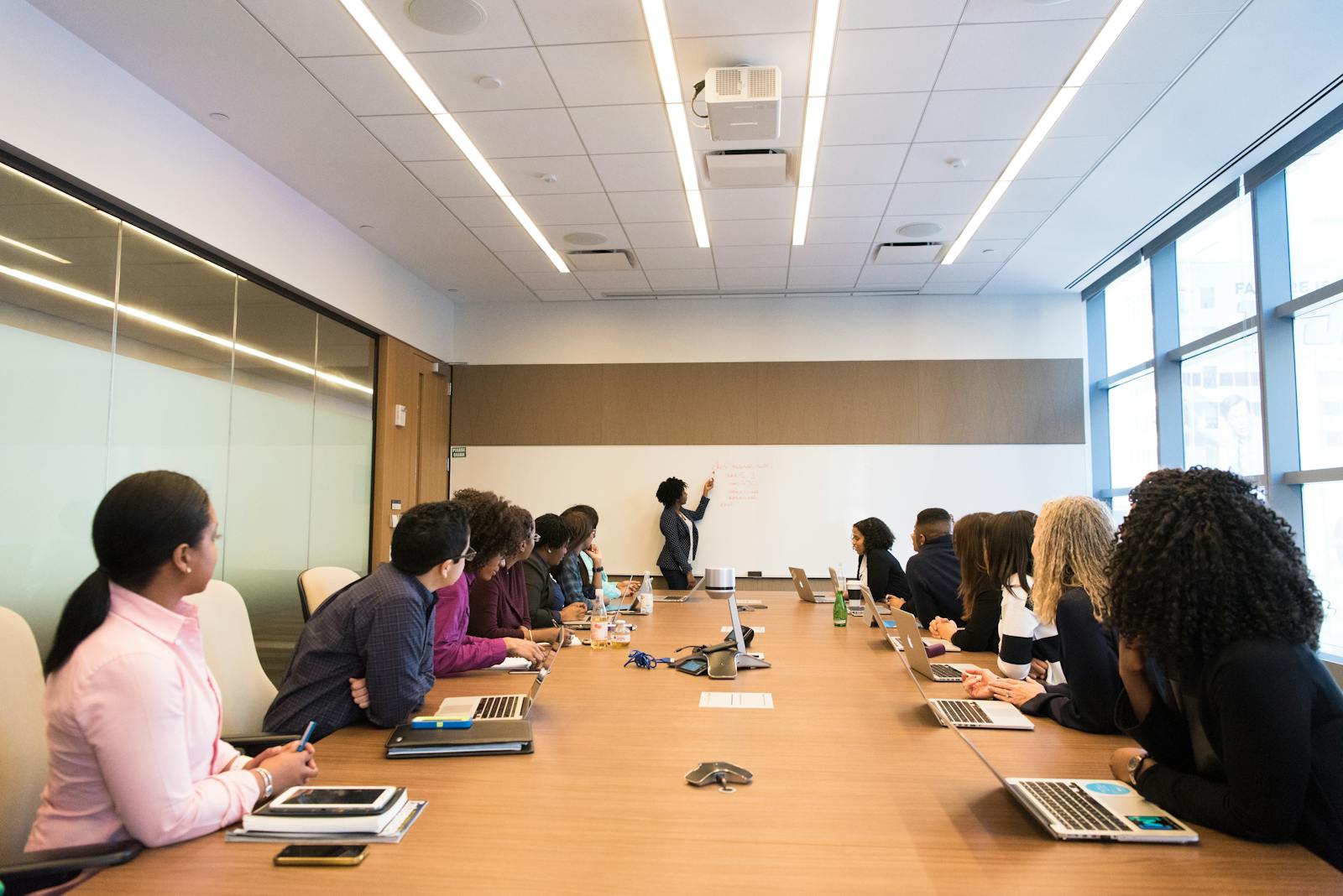 Bright open office with team collaboration